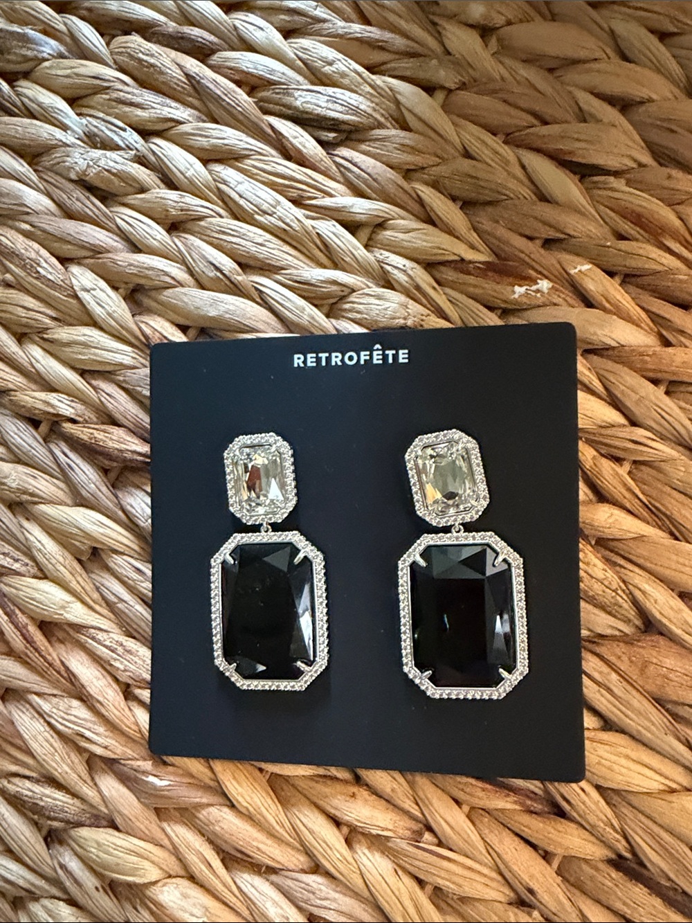 Retrofête Black and Clear Crystal Drop Earrings